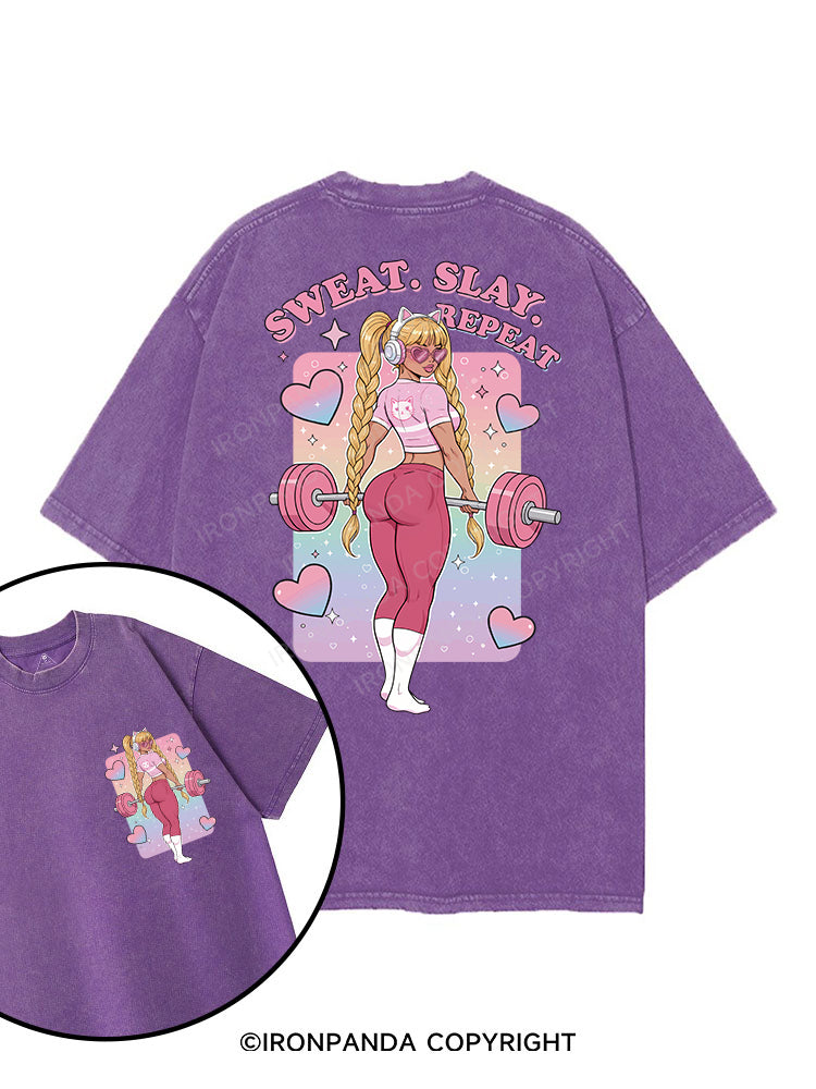 SWEAT. SLAY. REPEAT printed Gym Shirt