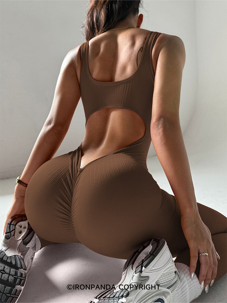 IRONPANDA High-Elasticity V-Back Full-Body Workout Jumpsuit