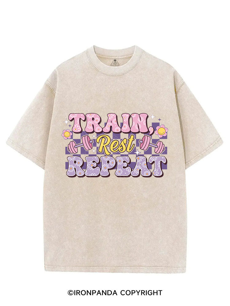 TRAIN, REST, REPEAT  VINTAGE GYM SHIRT