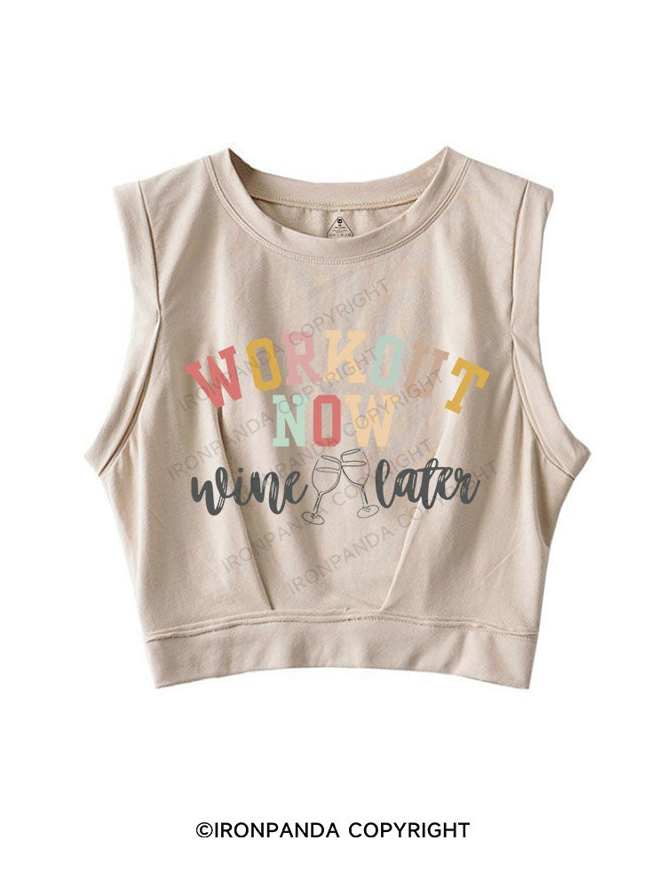 WORKOUT NOW WINE LATER SLEEVELESS CROP TOPS