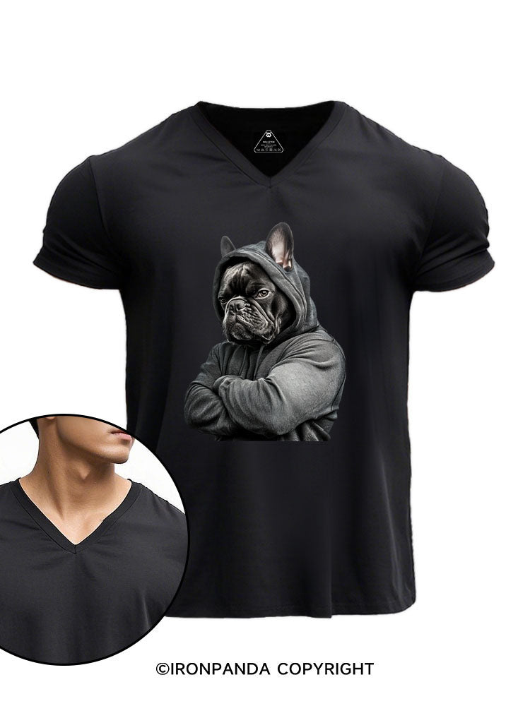 Muscle French Bulldog V-neck Gym Shirt