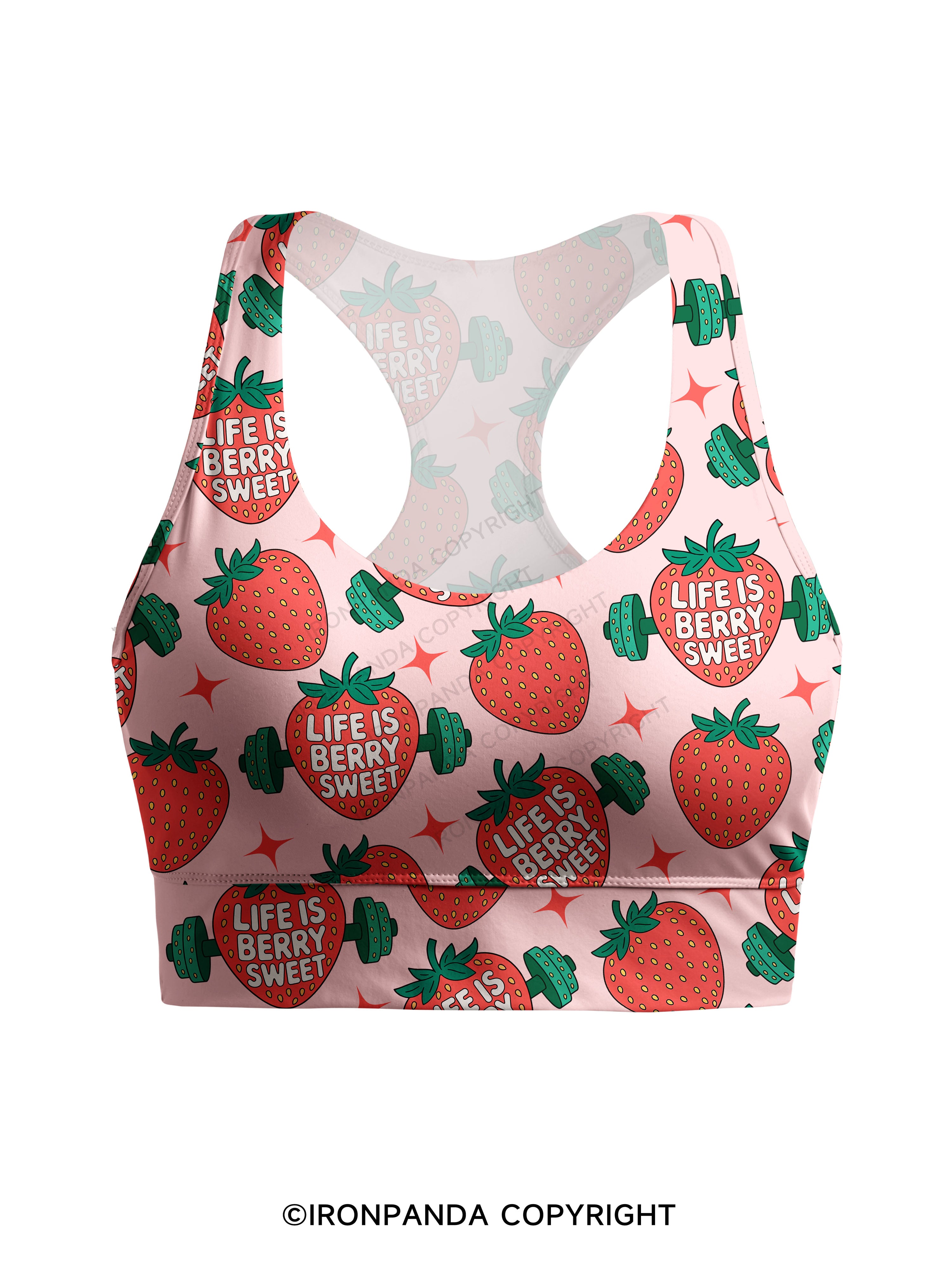 LIFE IS BERRY STRONG STRAWBERRY Racerback Sports Bra