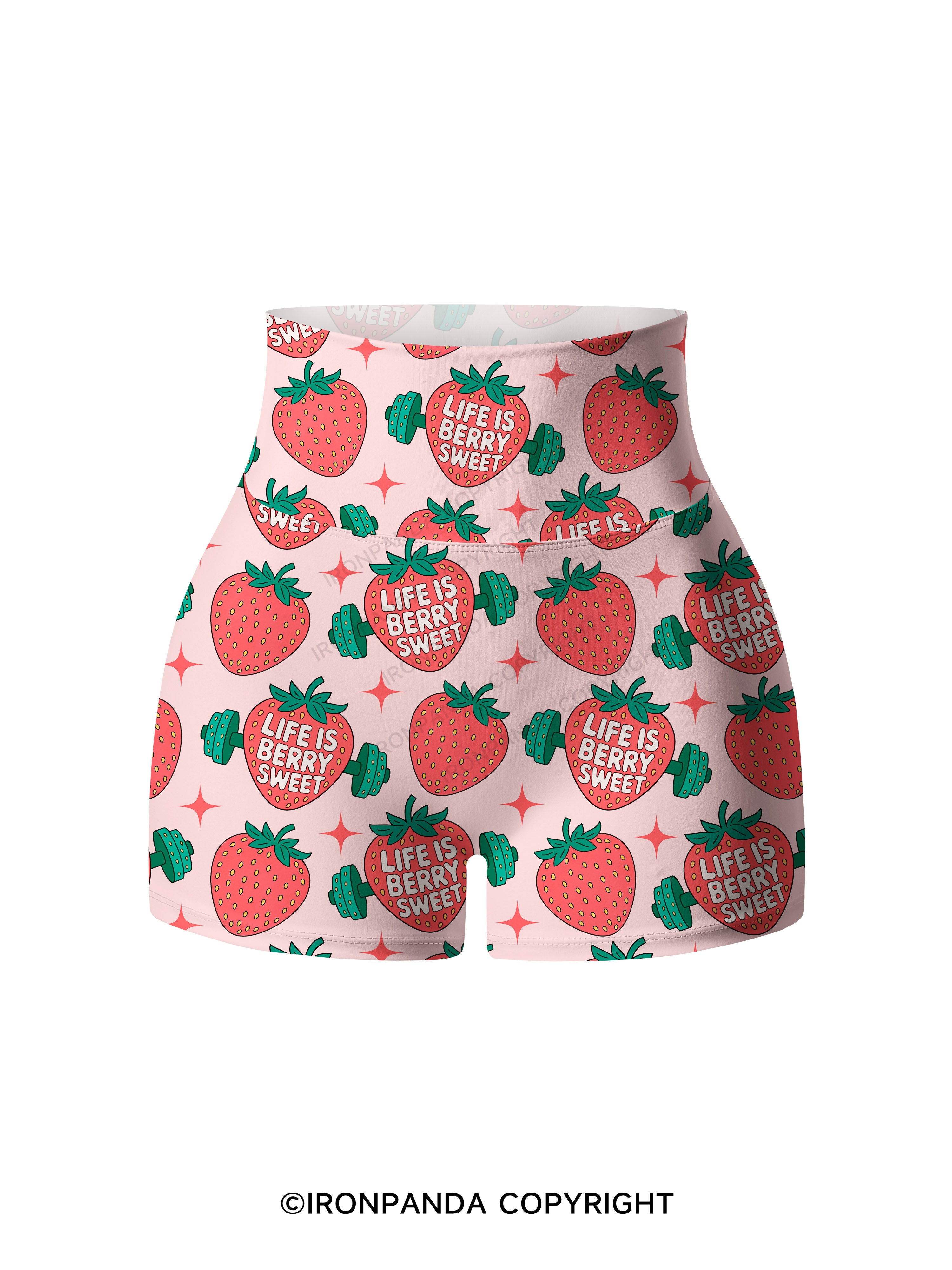 LIFE IS BERRY STRONG STRAWBERRY Printed Yoga Shorts