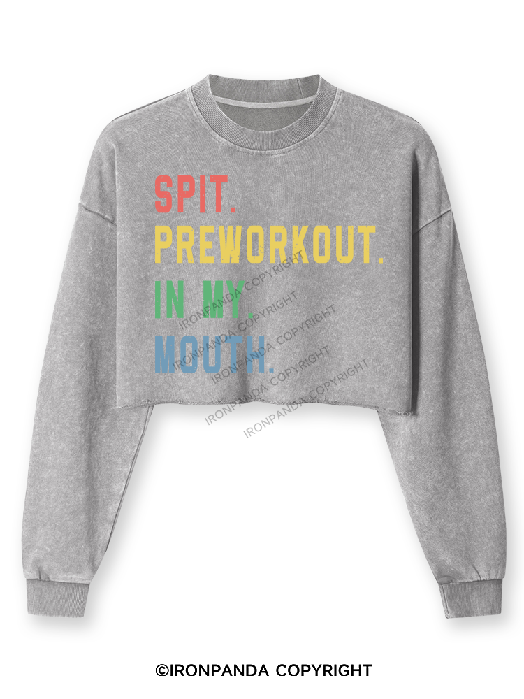 SPIT PREWORKOUT IN MY MOUTH Washed Long-Sleeve Crop Top