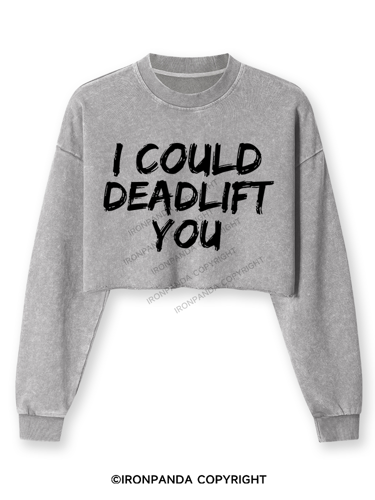 I COULD DEADLIFT Washed Long-Sleeve Crop Top
