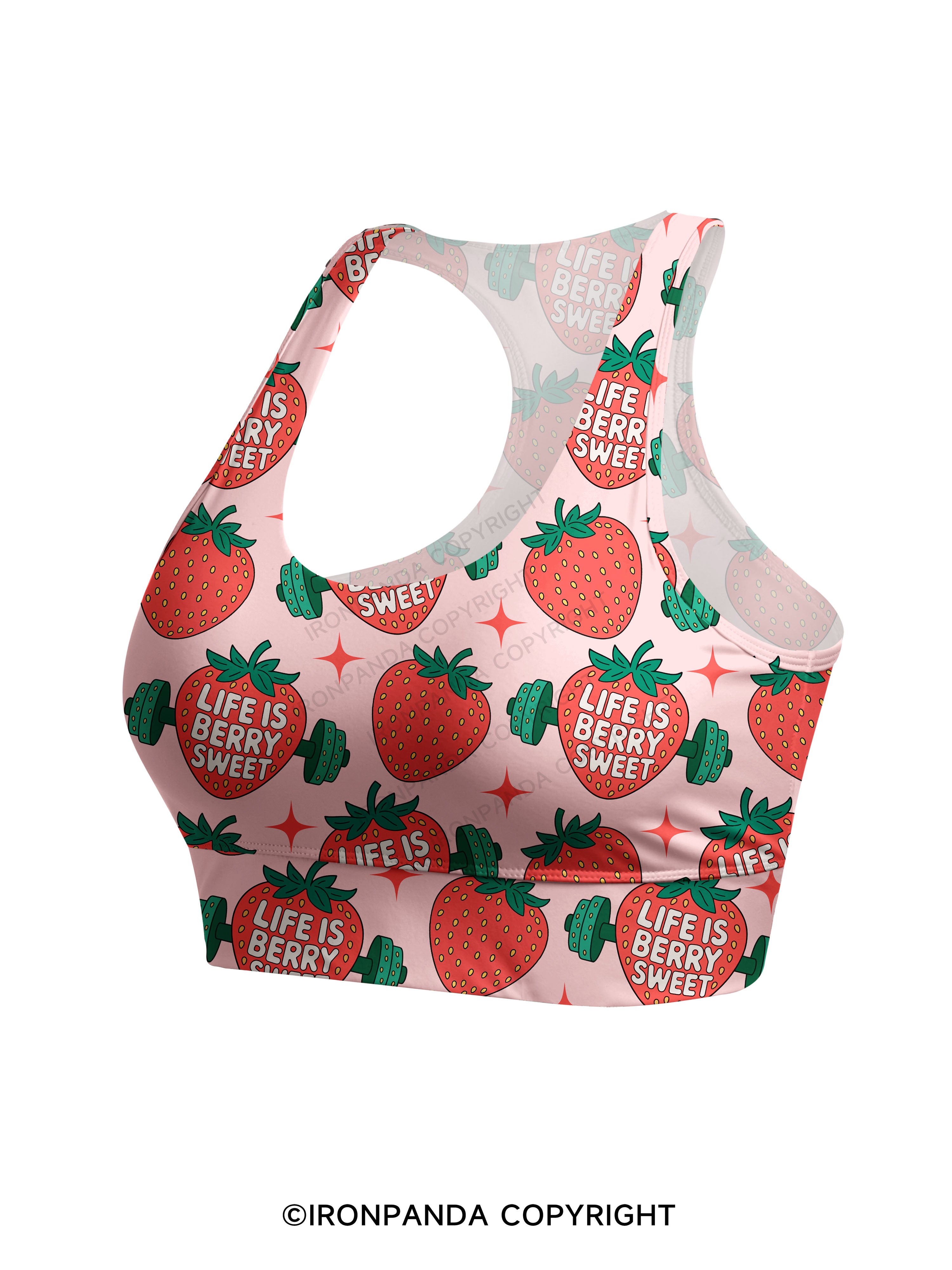 LIFE IS BERRY STRONG STRAWBERRY Racerback Sports Bra