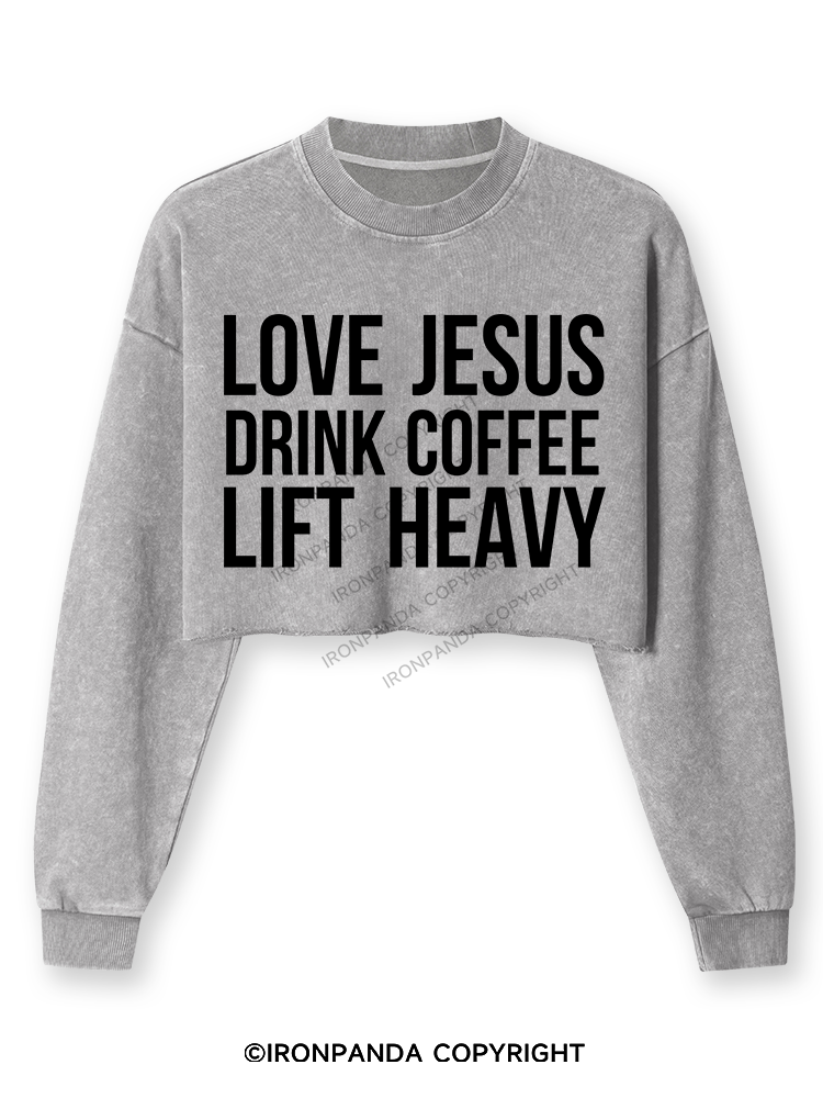 Love Jesus Drink Coffee Lift Heavy Washed Long-Sleeve Crop Top
