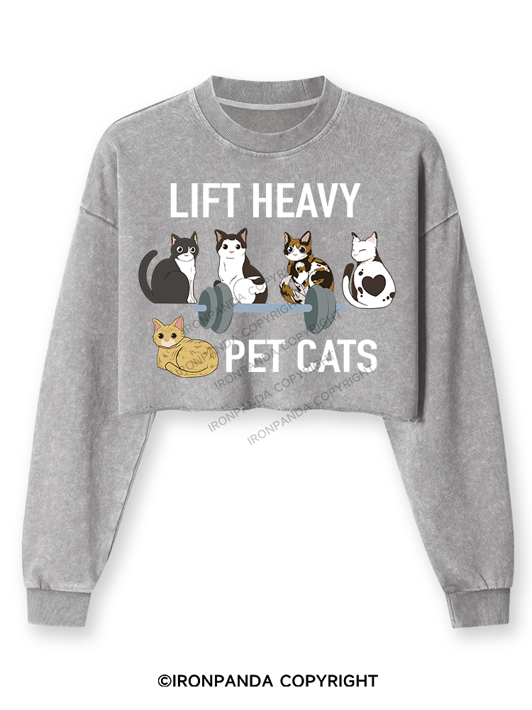 LIFT HEAVY PET CATS Washed Long-Sleeve Crop Top