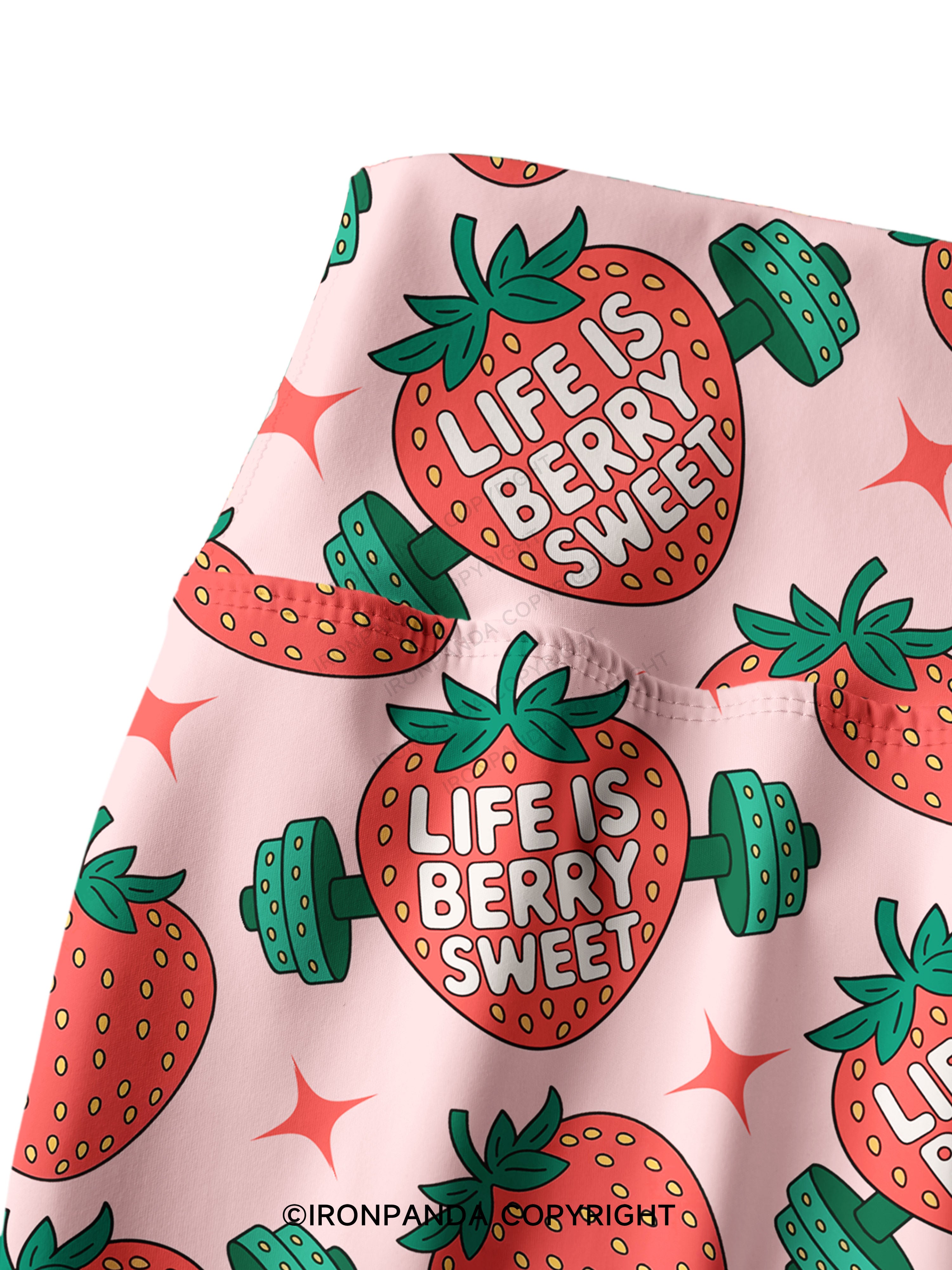 LIFE IS BERRY STRONG STRAWBERRY Printed Yoga Pants