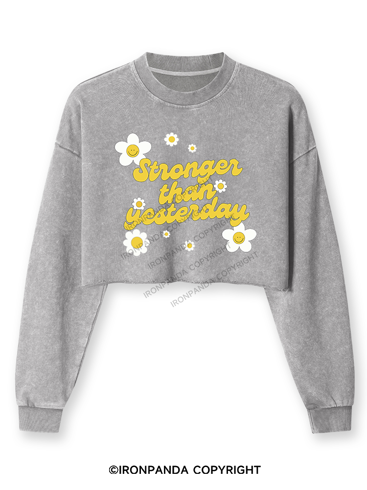 STRONGER THAN YESTERDAY Washed Long-Sleeve Crop Top