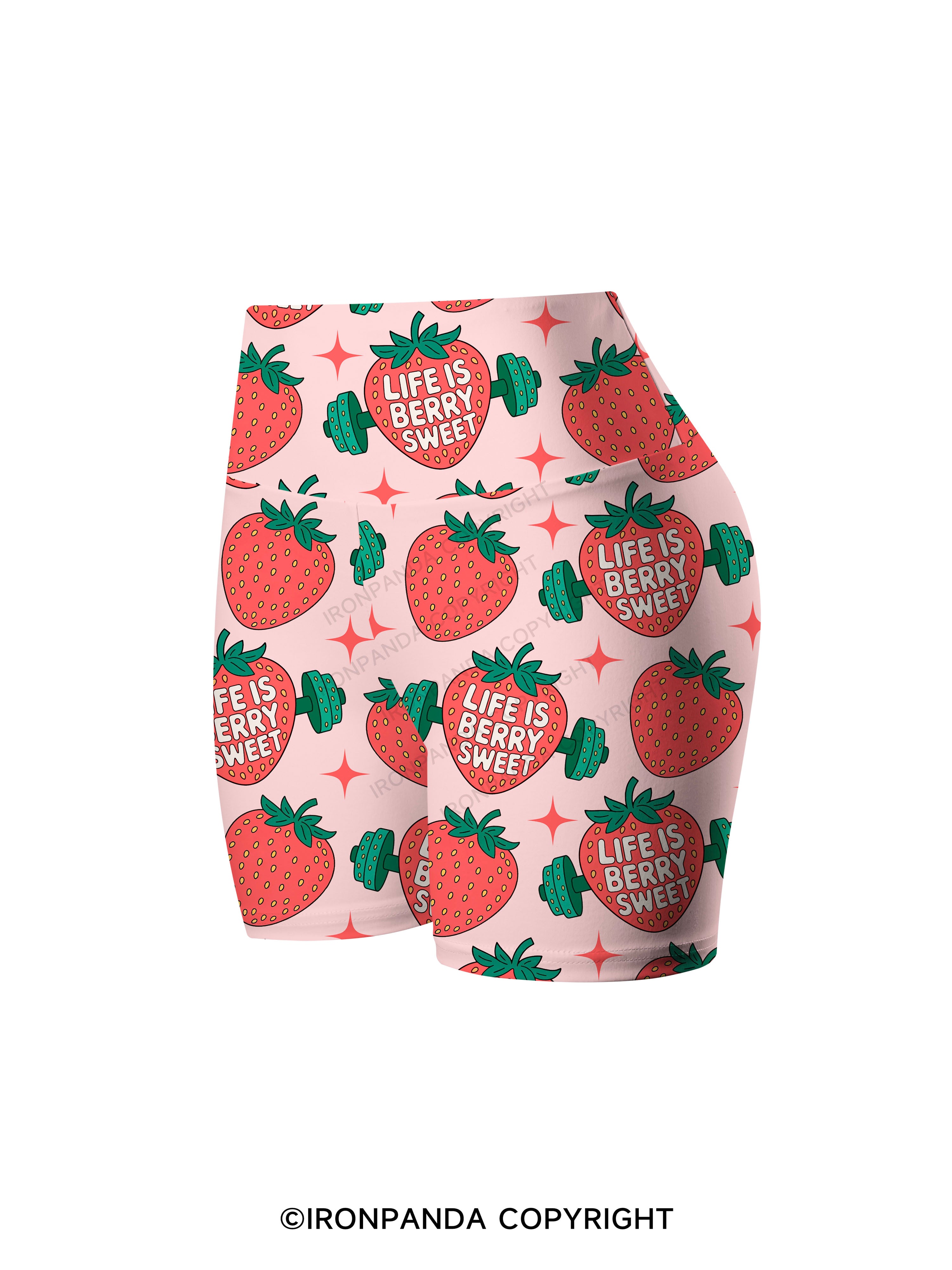 LIFE IS BERRY STRONG STRAWBERRY Printed Yoga Cycling Shorts