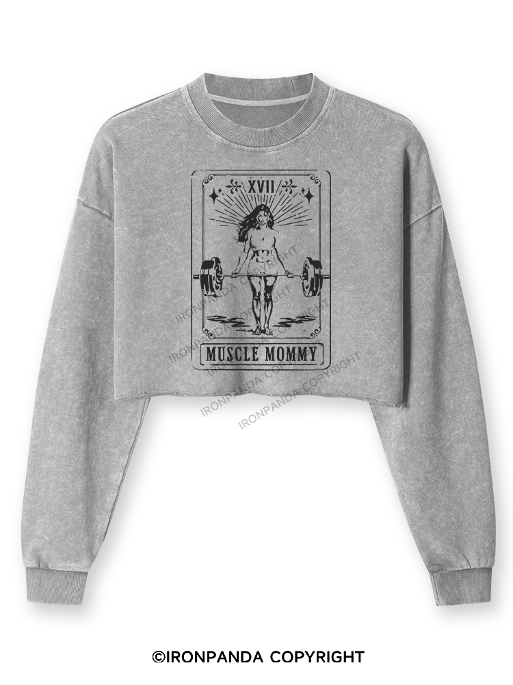 TAROT CARD MUSCLE MOMMY Washed Long-Sleeve Crop Top