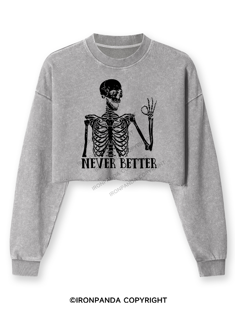 NEVER BETTER SKELETON Washed Long-Sleeve Crop Top