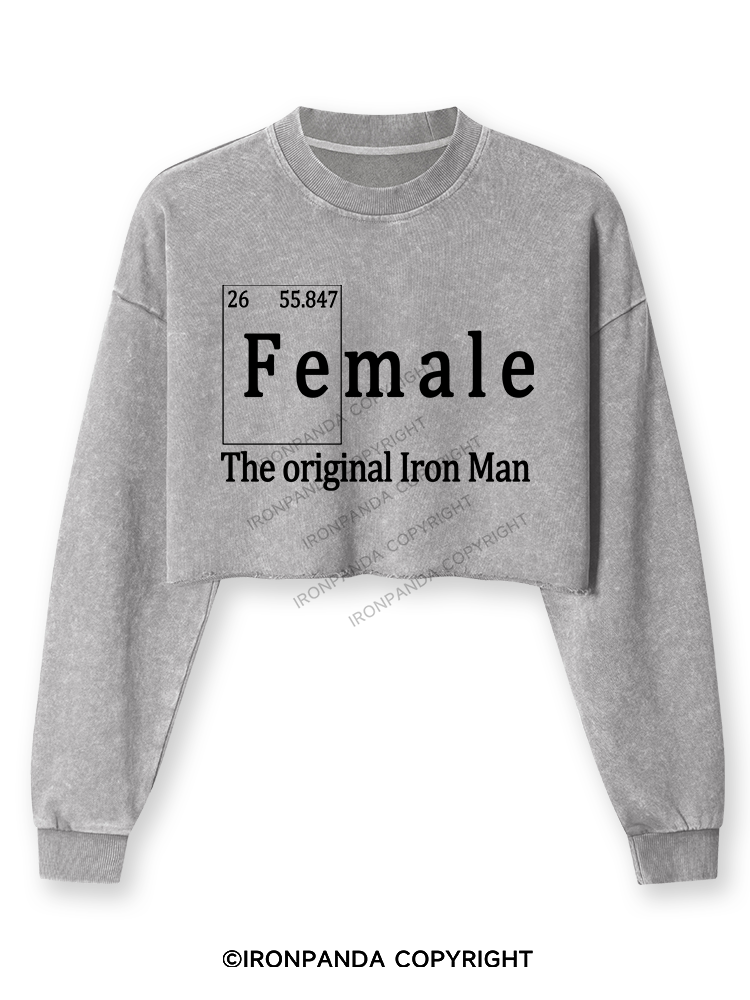 Female THE ORIGINAL IRON MAN TRI ROCKER COTTON TANK Washed Long-Sleeve Crop Top