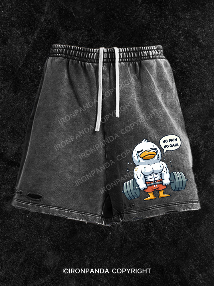 No Pain No Gain Duck Washed Gym Shorts