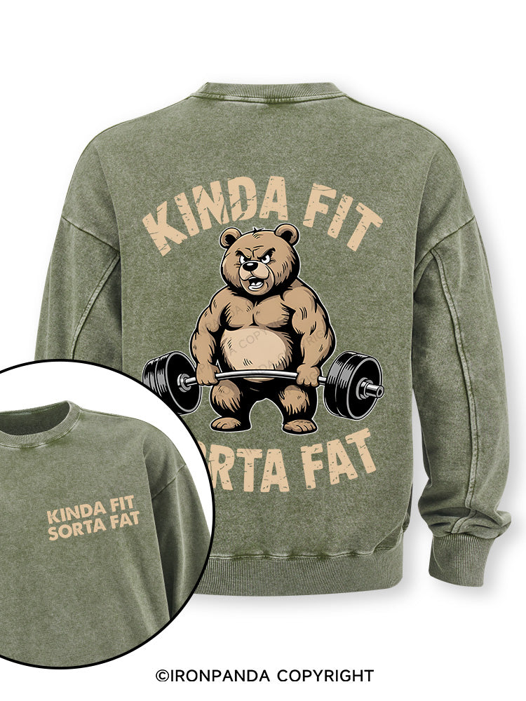 KINDA FIT SORTA FAT BEAR WEIGHTLIFTING Double-Sided Printed Washed Sweatshirt