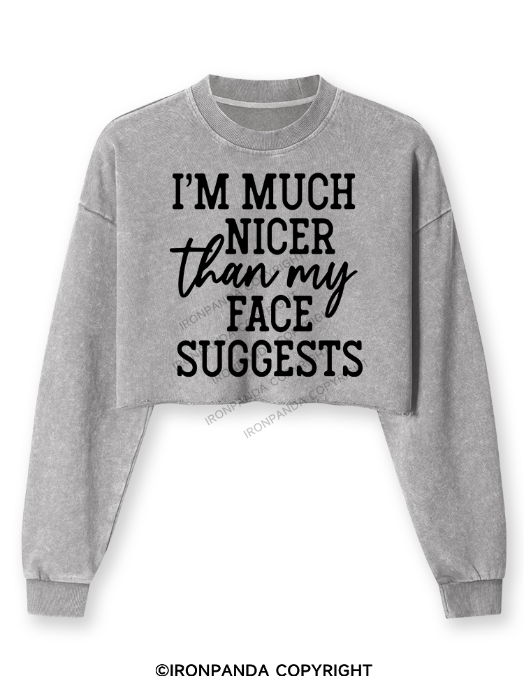 I'm Nicer Than My Face Washed Long-Sleeve Crop Top
