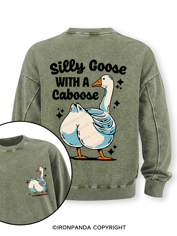 Silly Goose With A Caboose Double-Sided Printed Washed Sweatshirt