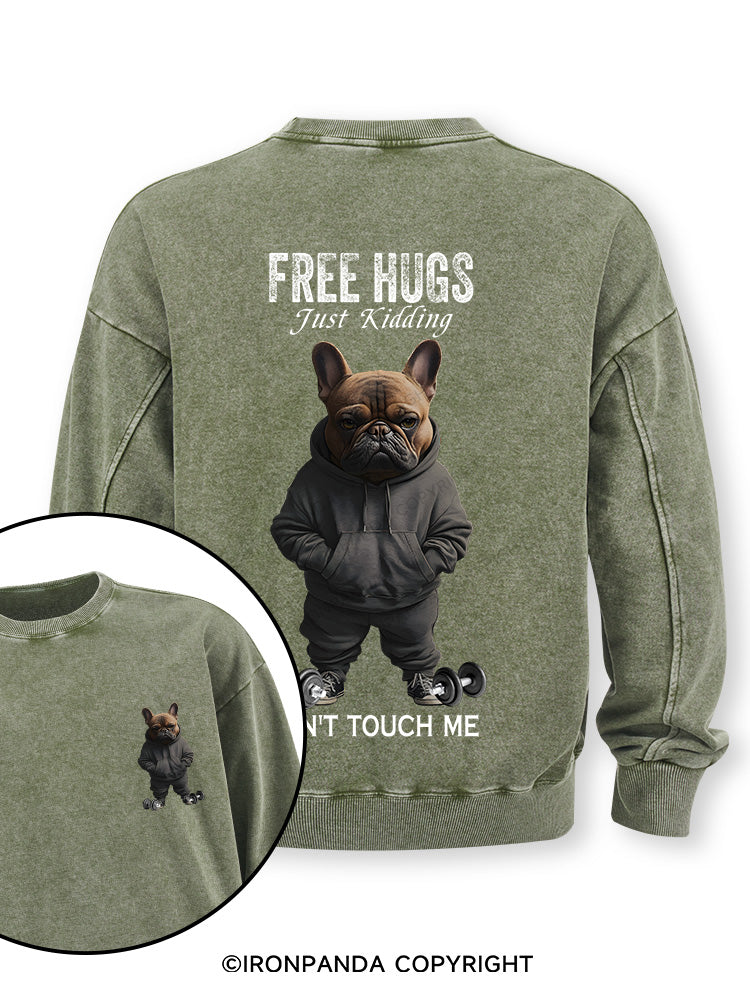 free hugs bulldog Double-Sided Printed Washed Sweatshirt