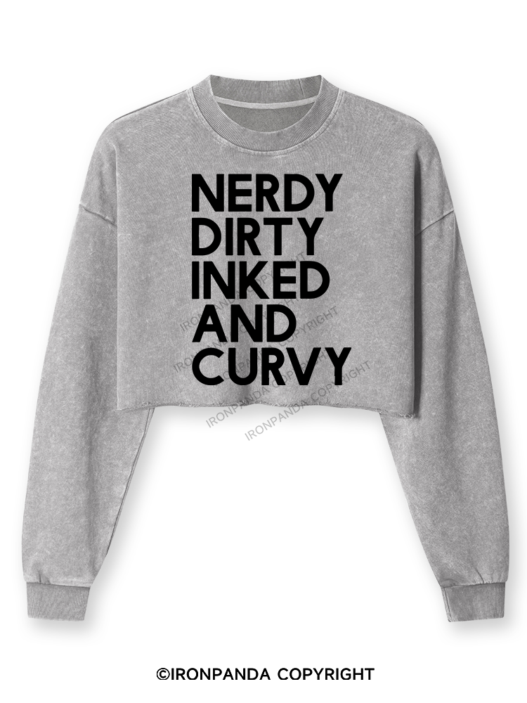 NERDY, DIRTY, INKED AND CURVY Washed Long-Sleeve Crop Top