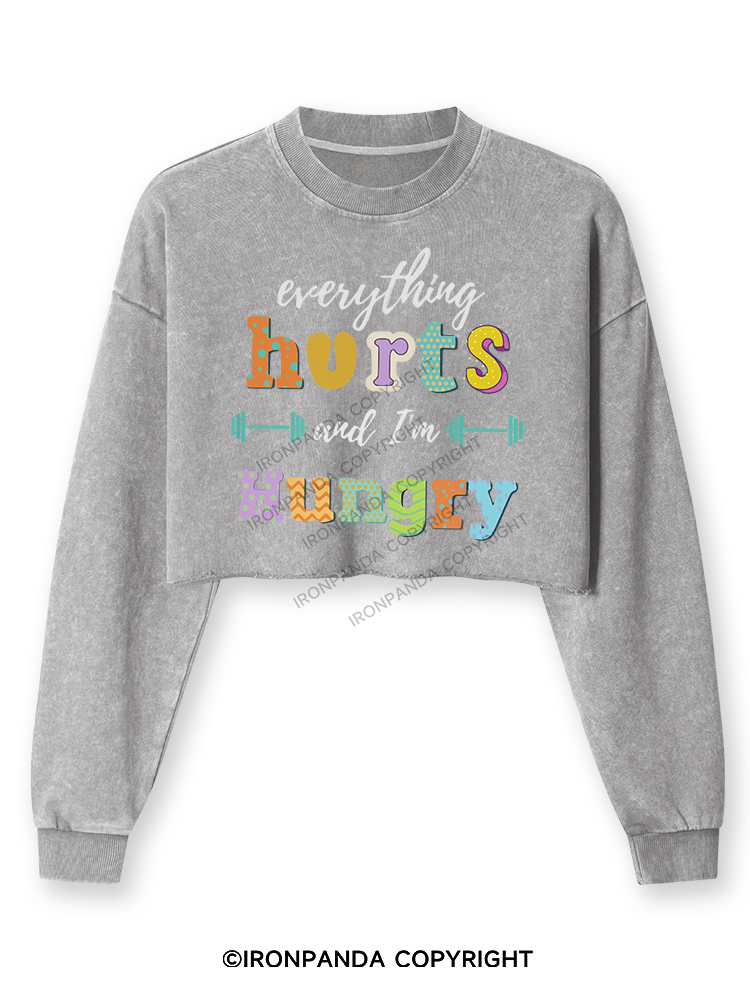EVERYTHING HURTS AND I'M HUNGRY Washed Long-Sleeve Crop Top