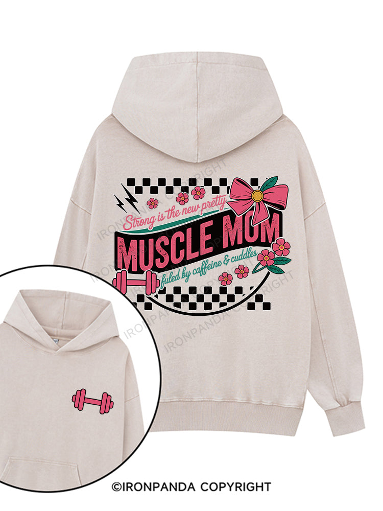 MUSCLE MOM Printed Washed Gym Hoodie