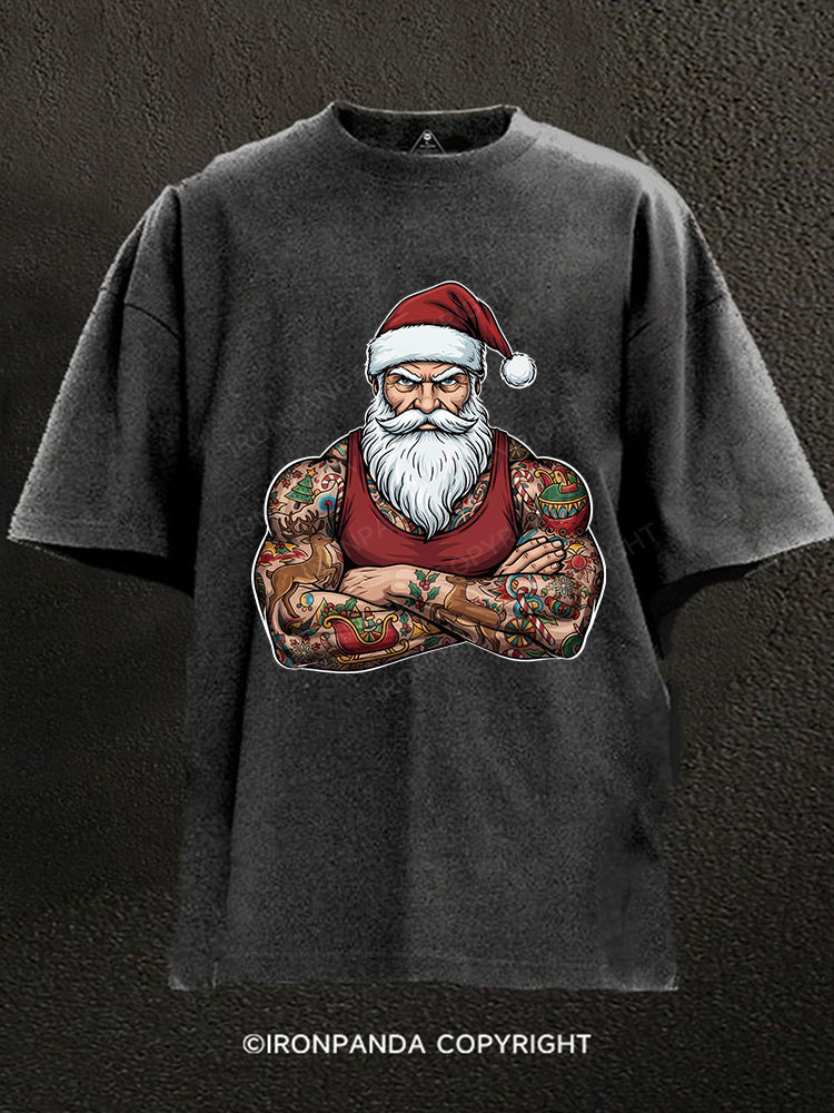 Muscular Santa Claus Washed Gym Shirt