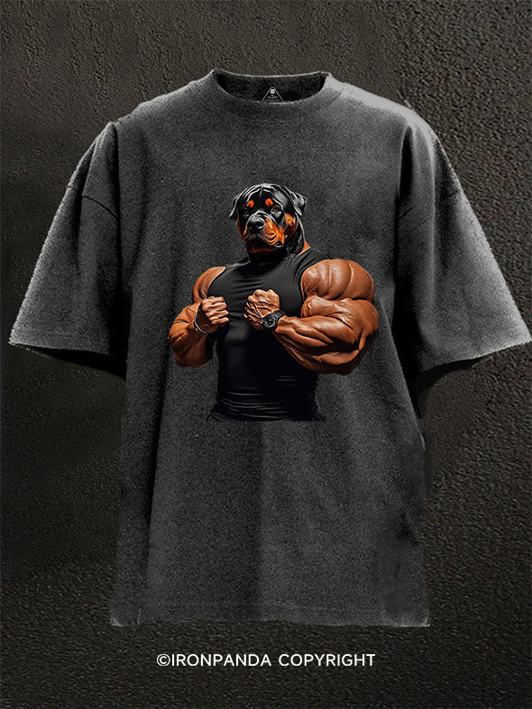 Muscular Rottweiler Washed Gym Shirt