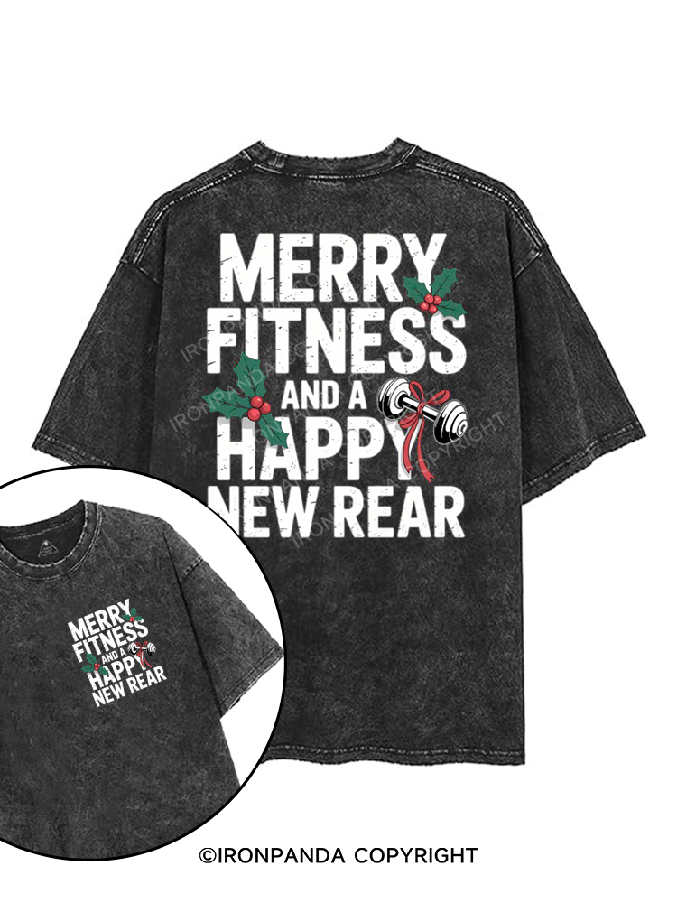 MERRY FITNESS AND A HAPPY NEW REAR printed Gym Shirt