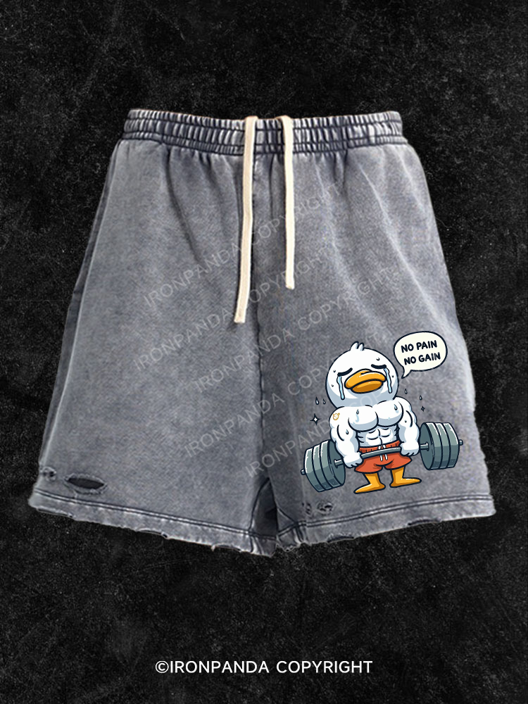 No Pain No Gain Duck Washed Gym Shorts