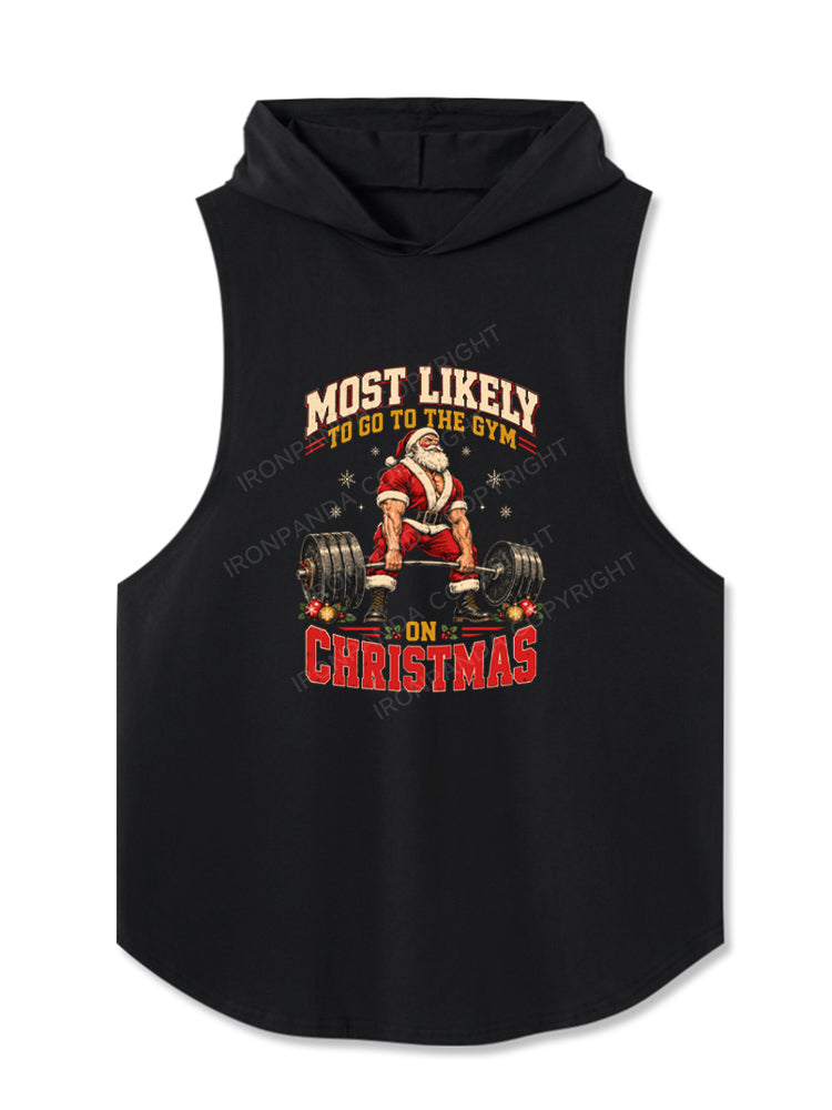 MOST LIKELY TO GO TO THE GYM ON CHRISTMAS SANTA Hooded Tank