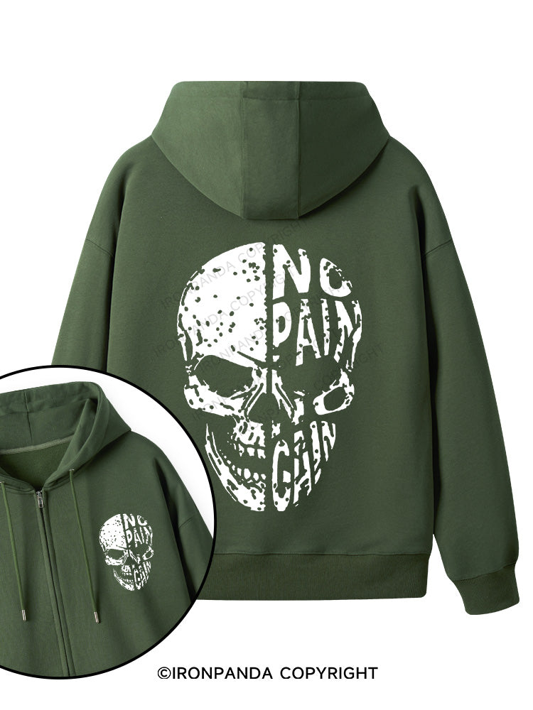 No pain No gain Skull Face Double-Sided Printed Fleece Zip Up Hoodie