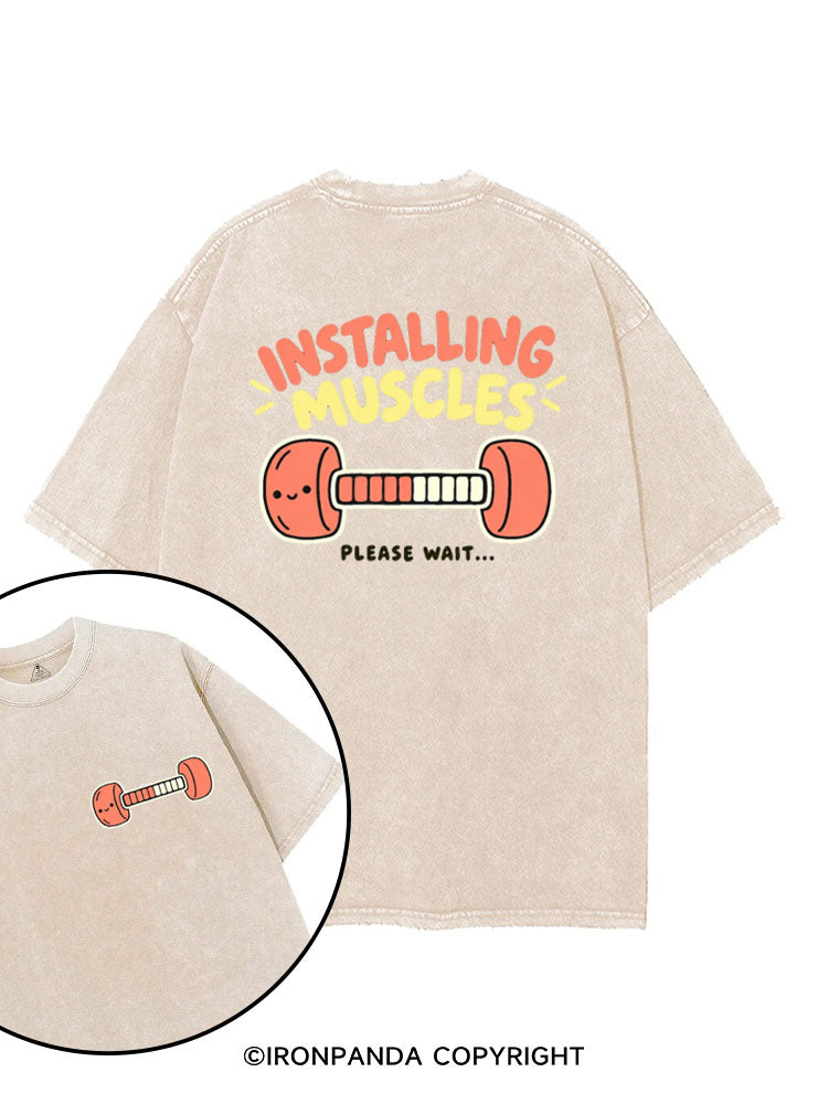 Installing Muscles Please Wait Smiling Dumbbell printed Gym Shirt