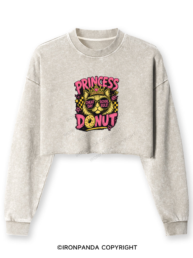 PRINCESS DONUT CHEAT DAT ROYAL RULE Washed Long-Sleeve Crop Top