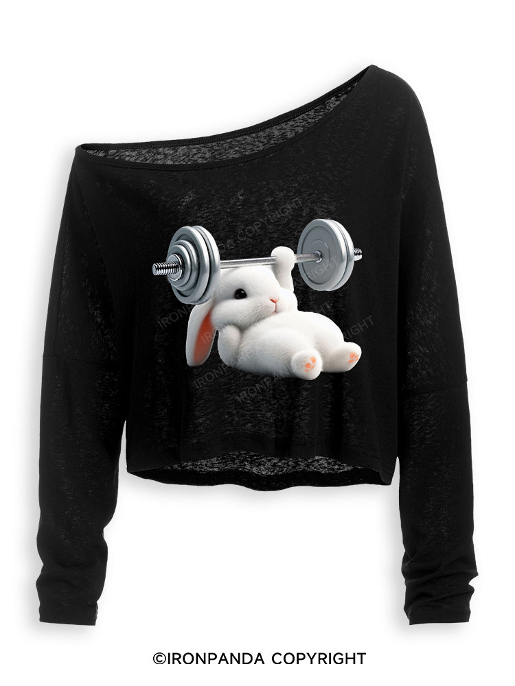 RABBIT ONE-ARM BENCH PRESS Off Shoulder Long Sleeve Crop Top
