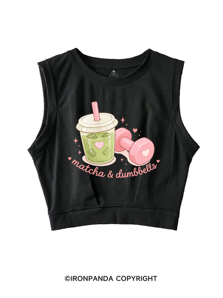 MATCHA & DUMBBELLS MATCHA GYM LOVER SLEEVELESS CROP TOPS