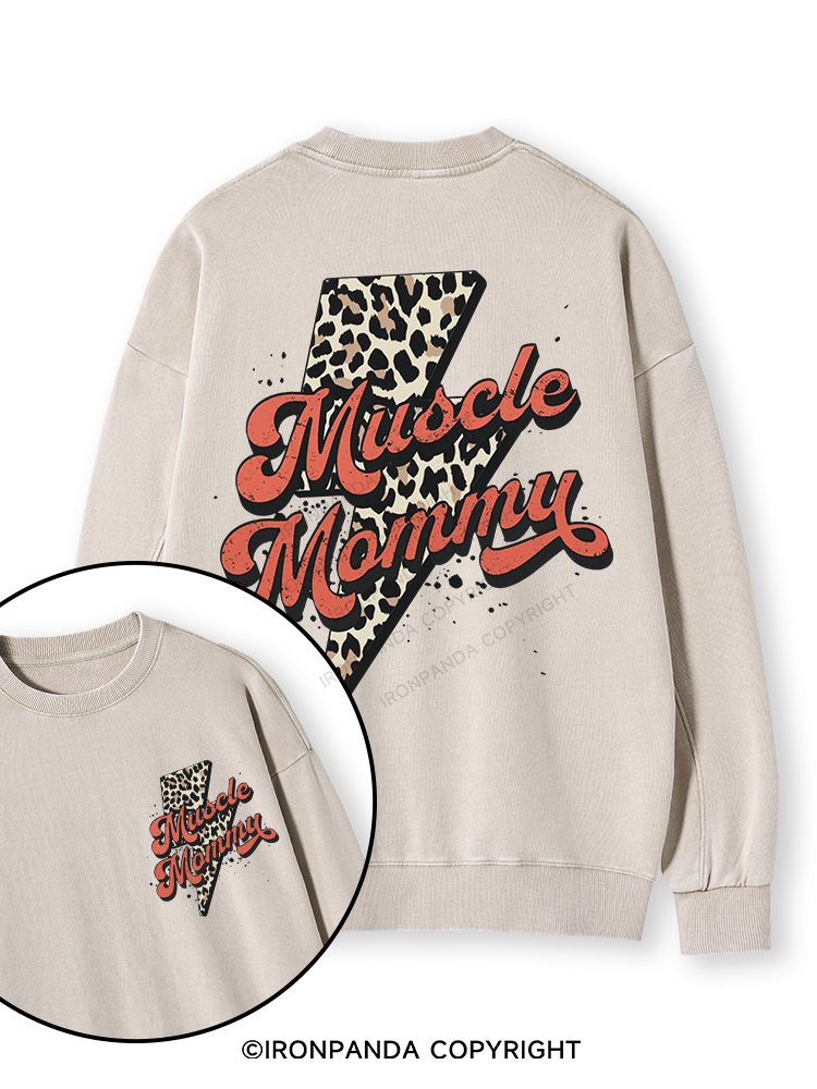Retro Muscle Mommy Double-Sided Printed Washed Sweatshirt