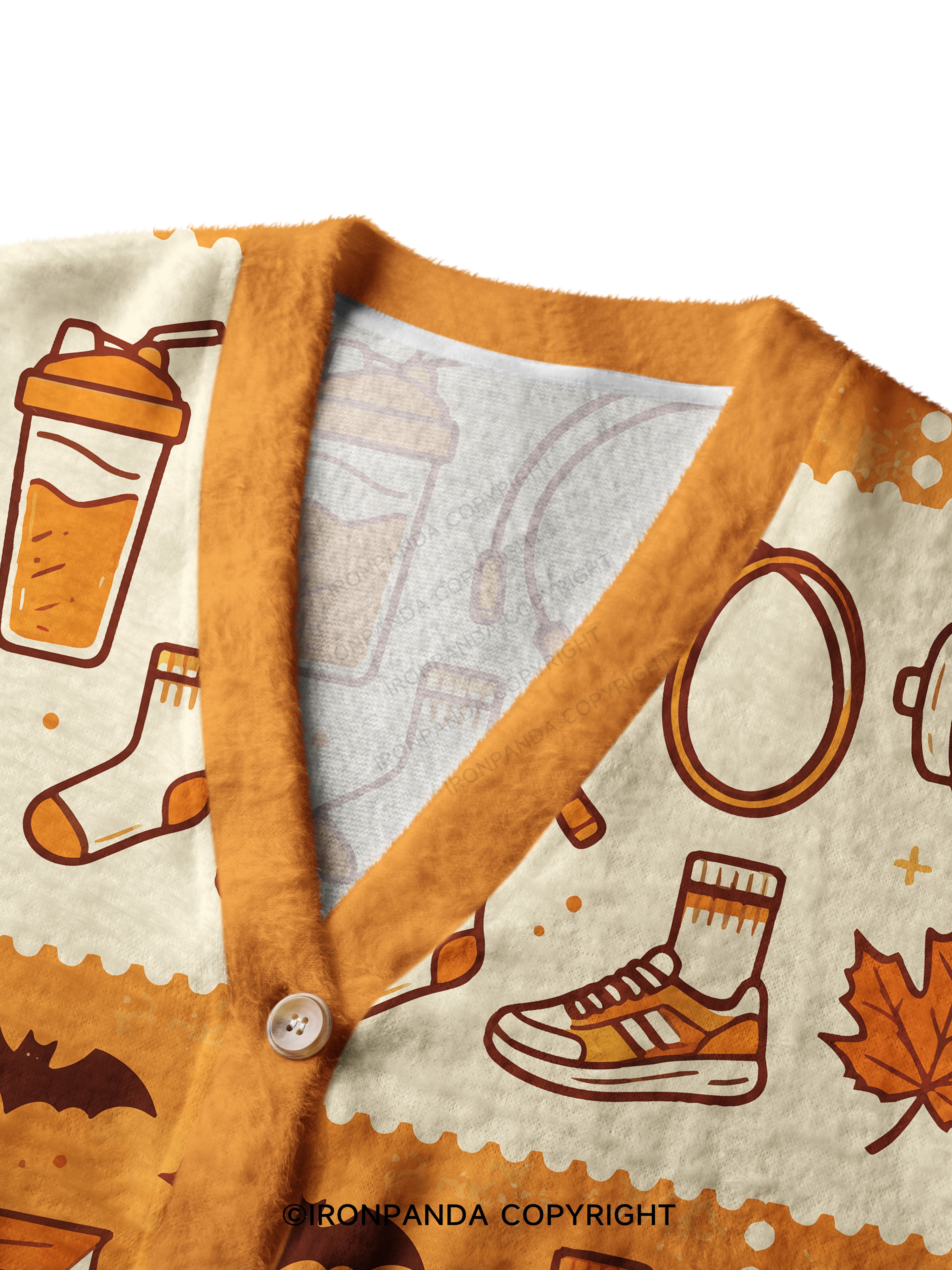 Fall Gym Ghost Pattern Print Crop Ugly Cardigan Sweater