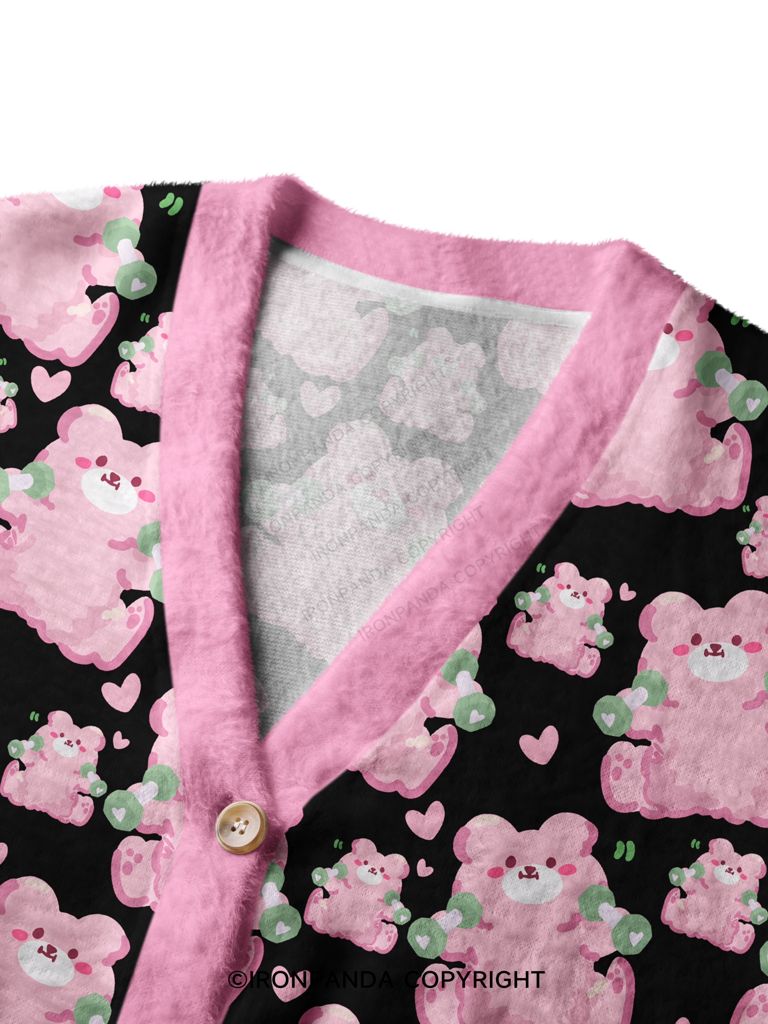 Pink Workout Bears Crop Ugly Cardigan Sweater