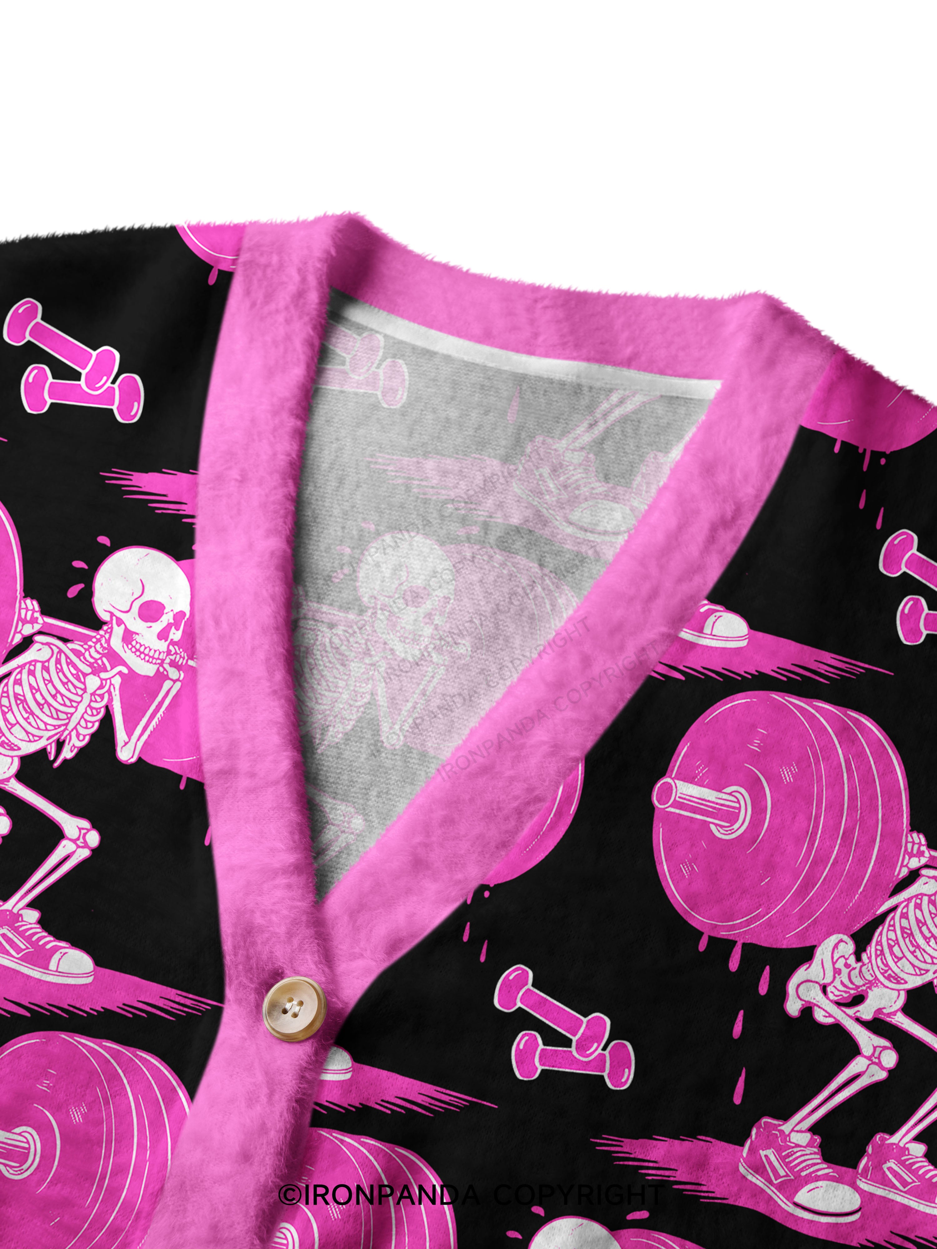 Pink Goth Gym Skeleton Crop Ugly Cardigan Sweater