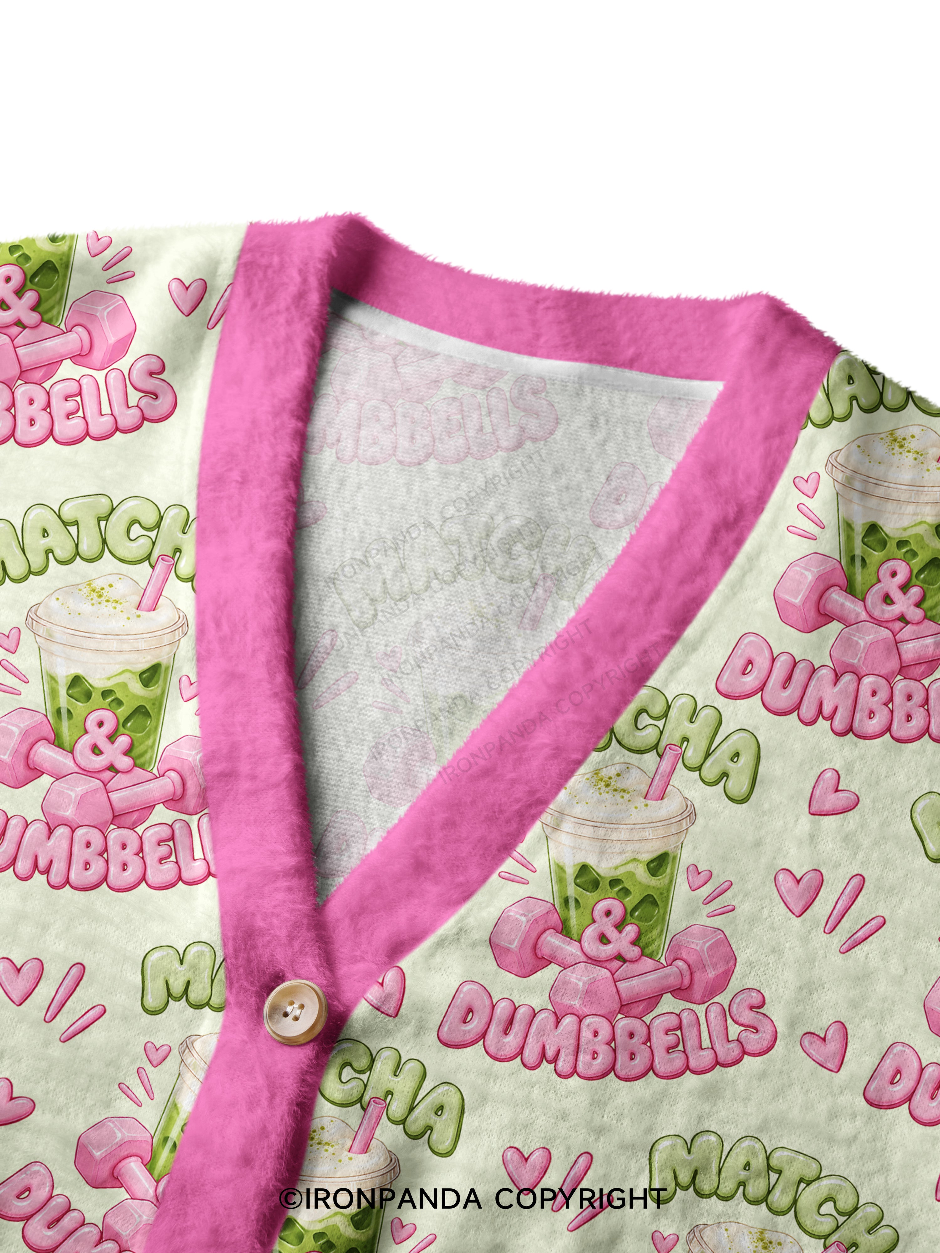 MATCHA & DUMBBELLS MATCHA GYM LOVER Crop Ugly Cardigan Sweater