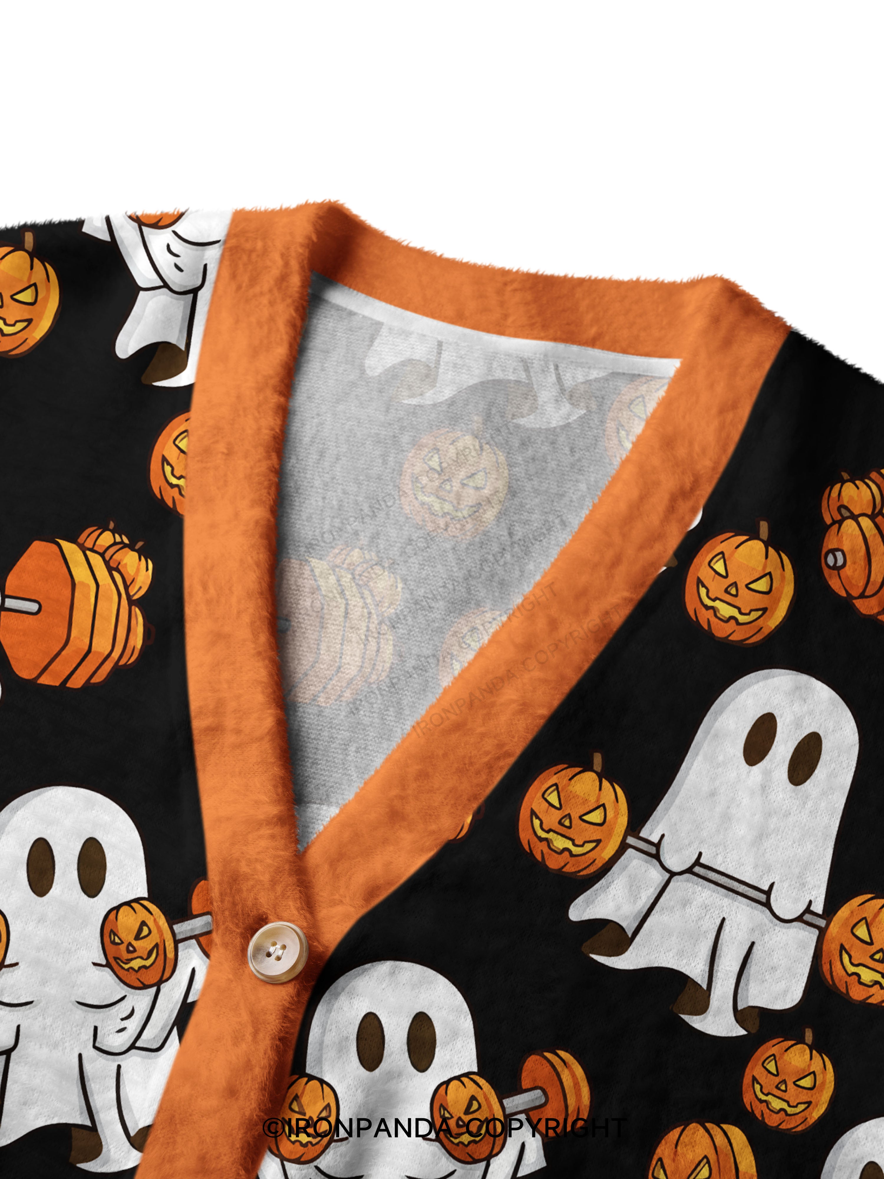 WEIGHT LIFTING GHOSTS FUNNY FITNESS Crop Ugly Cardigan Sweater