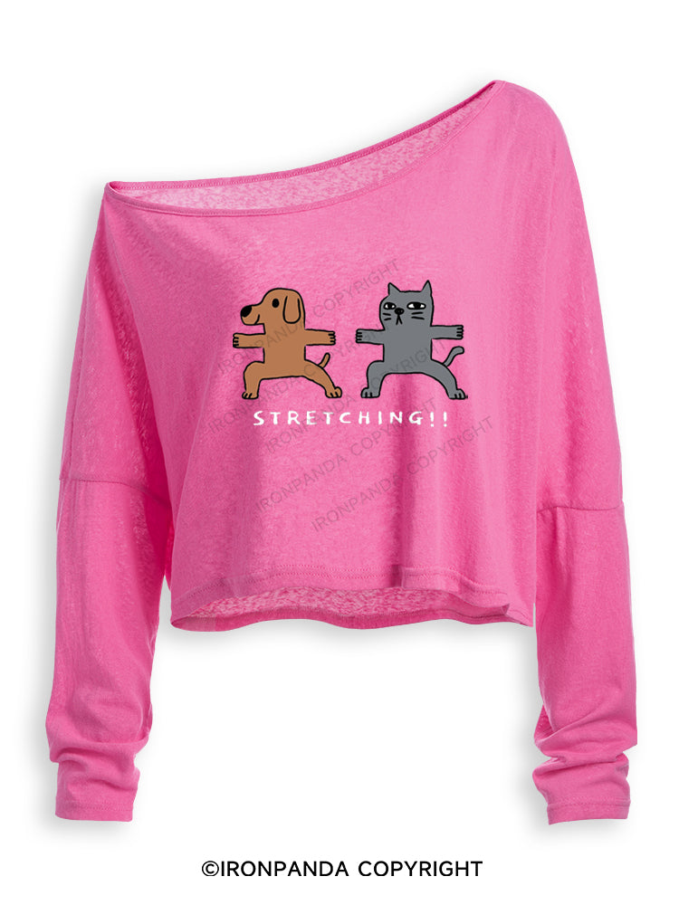 STRETCHING!! Off Shoulder Long Sleeve Crop Top