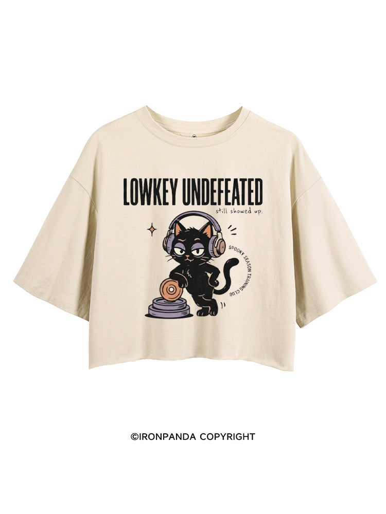LOWKEY UNDEFEATED STILL SHOWD UP SPOOKY SEASON TRAINING CLUB CROP TOPS