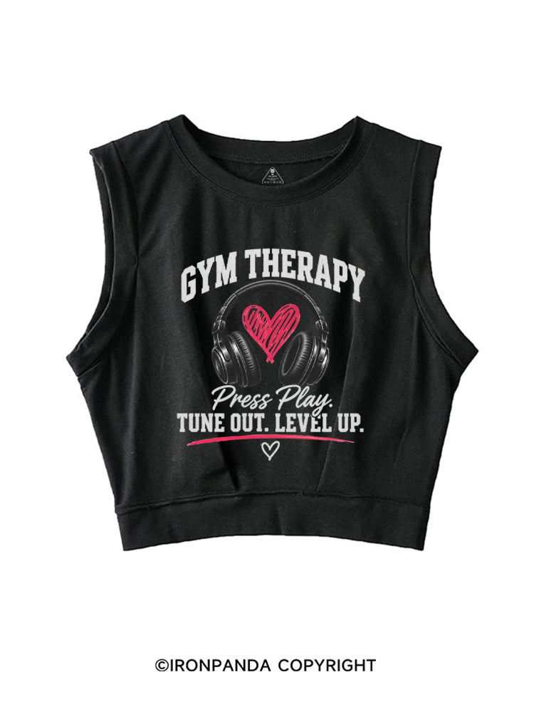 GYM THERAPY Press Play TUNE OUT LEVEL UP SLEEVELESS CROP TOPS