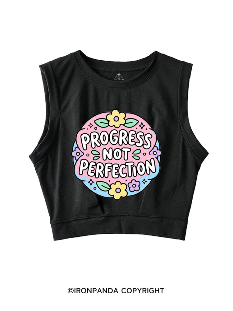 PROGRESS NOT PERFECTION SLEEVELESS CROP TOPS