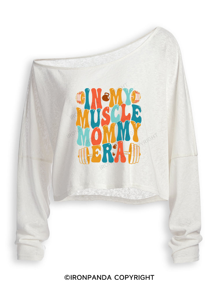 MUSCLE MOMMY ERA GYM LOVER Off Shoulder Long Sleeve Crop Top