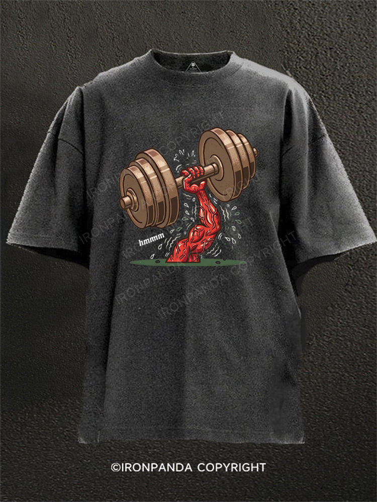 Hmmm Meme Weightlifting Dumbbell Washed Gym Shirt