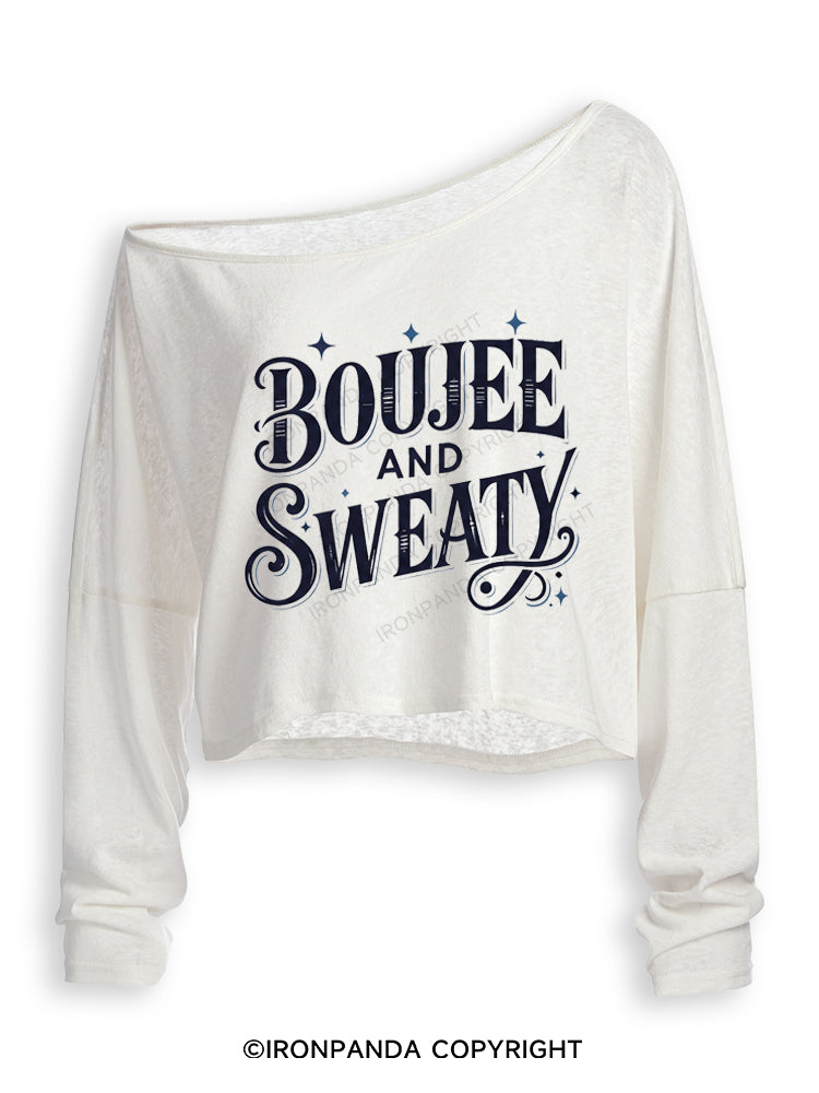 BOUJEE AND SWEATY Off Shoulder Long Sleeve Crop Top