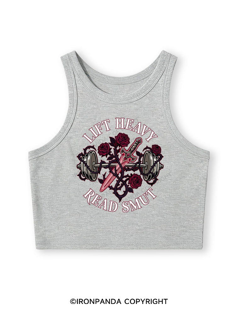 LIFT HEAVY READ SMUT Fitted Crop Tank Top